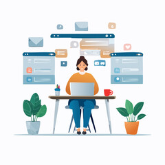Remote Work Flat Vector Illustration