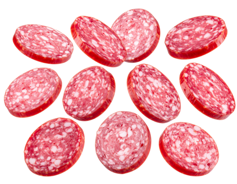 Slices of salami arranged in a radiating pattern
