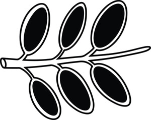 Vector olive branch with leaves simple black and white silhouette design