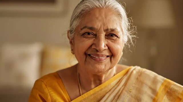 Smiling indian mother a nurturing maa radiating wisdom kindness and family values embodying the gentle spirit of a teacher