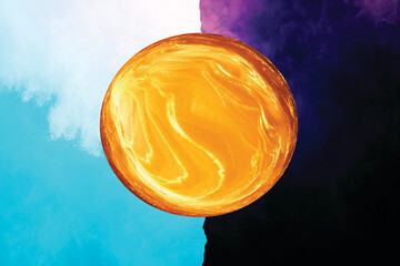 Abstract mountain silhouette with layered mist and cool tones.