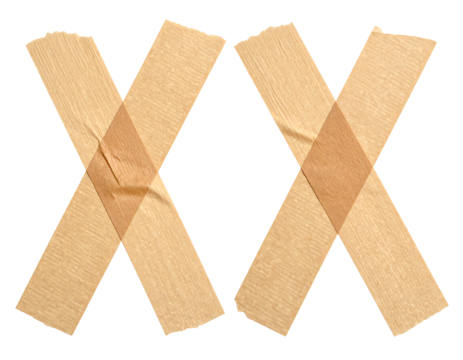 Two overlapping, crossed adhesive bandages forming the numeral "XX