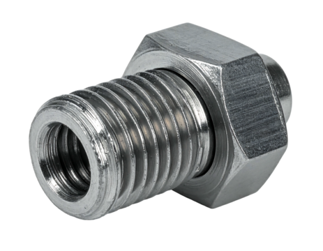Metal fitting with threaded male and female ends