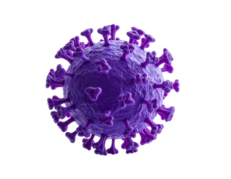 Purple virus, 3D illustration, round, spiky