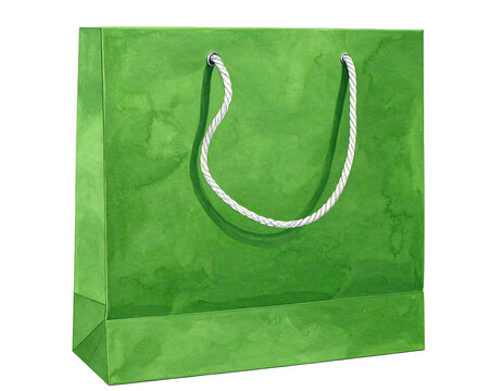 A vibrant green paper shopping bag with white drawstrings