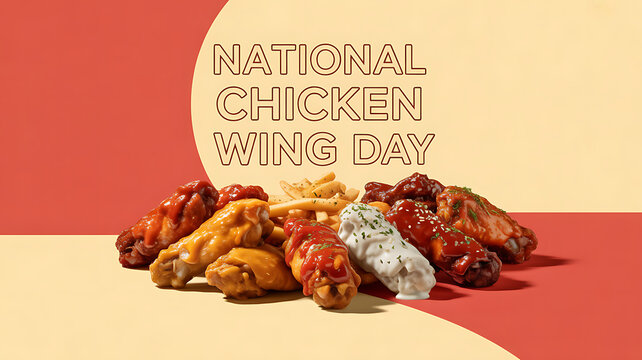 Assorted chicken wings in various flavors displayed for National Chicken Wing Day