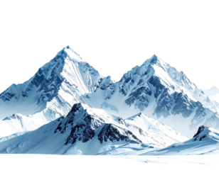 Snow-capped mountain range, peaks and ridges