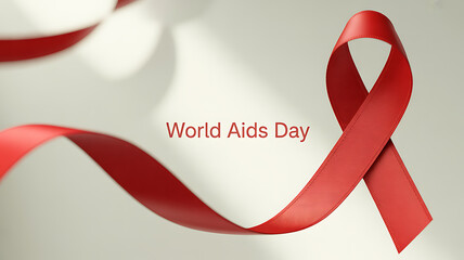 Red ribbon symbol for World AIDS Day on a light background