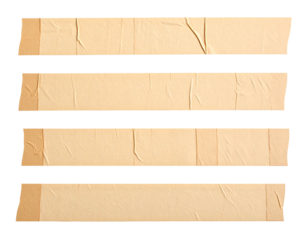 Four strips of crumpled, off-white adhesive tape
