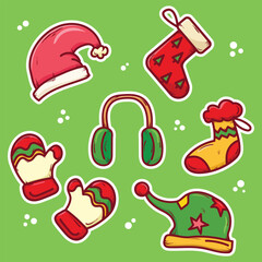 Christmas sticker set vector illustration