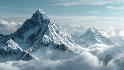 Majestic snow-capped peaks above swirling clouds