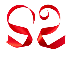 Red ribbon, intertwined, forming the number 92