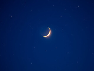 Crescent moon glowing in a dark blue night sky filled with stars moon phase celestial isolated on a transparent background