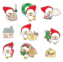 santa claus set, christmas greeting card, Set of Christmas element , cute stickers, Christmas duck, 2026, happy Christmas, cute duck 