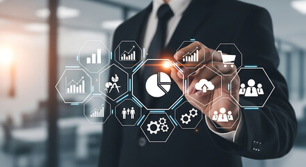 Executive Interacting With Futuristic Virtual Interface