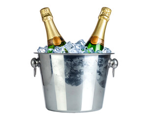 Two champagne bottles in a silver ice bucket (1)