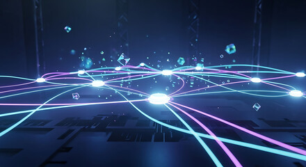 Digital Connection Web With Neon Nodes And Particles