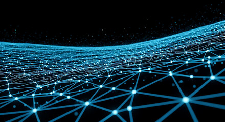 Digital Cyber Grid With Glowing Nodes And Particles