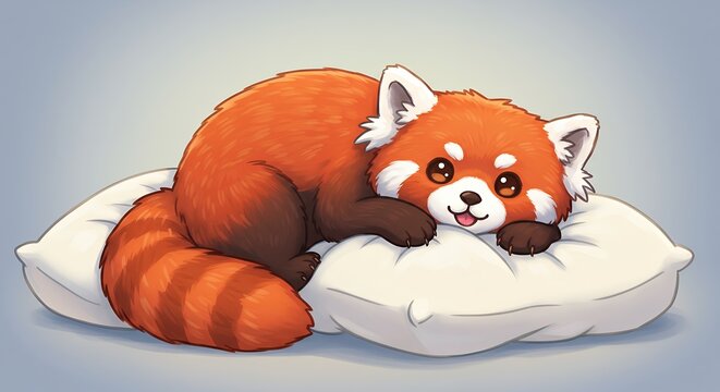 Cute red panda resting on pillow
