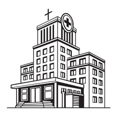 Fototapeta premium An intricate illustration of a multistory hospital building, complete with a prominent cross on top, symbolizing healthcare, healing, and medical services isolated on white background