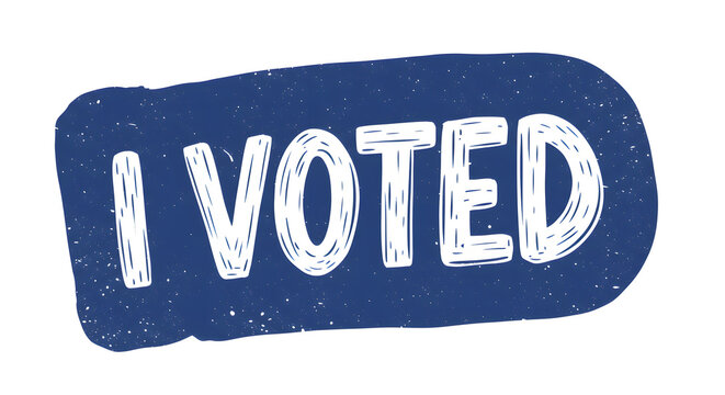 "I Voted" distressed blue graphic, election day sticker, civic engagement symbol