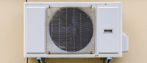 Modern High-Quality Outdoor Air Conditioner Unit Mounted on Wall for Premium Home Comfort Marketing and Climate Control Advertising Content