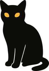 Flat style black cat silhouette with glowing eyes