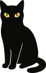 Flat style black cat silhouette with glowing eyes