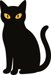 Flat style black cat silhouette with glowing eyes