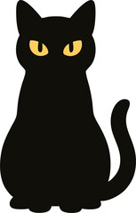 Flat style black cat silhouette with glowing eyes