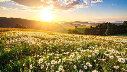Sunrise over a field of daisies