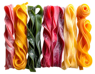 Colorful pasta strands in various shades