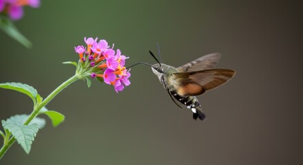 Hummingbird moth feeding on flower