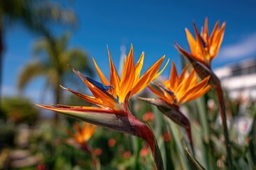 Bright Bird of Paradise Flowers in Sunlight