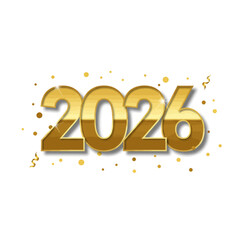 Golden 2026 Text with Confetti and Streamers - A Festive New Year Celebration Graphic