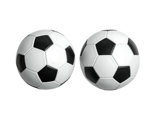 Two soccer balls, side-by-side, black and white panels
