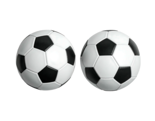 Two soccer balls, side-by-side, black and white panels