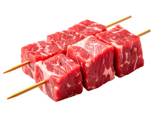 Raw beef cubes on skewers (3)