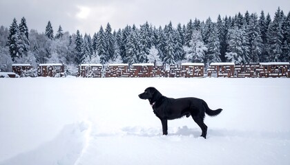 Black Lab in Snowy Forest