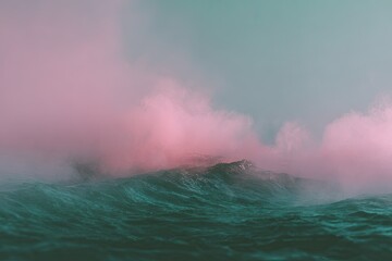 Misty, dramatic ocean waves