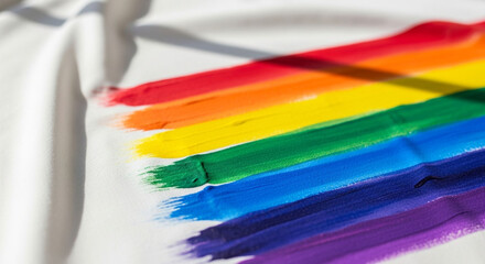 Fototapeta premium A vibrant rainbow painted on white fabric, a symbol of lgbtq pride and diversity, perfect for adding a touch of inclusivity and color to any project