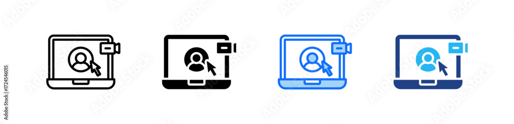 Poster video call icon set multiple style collection