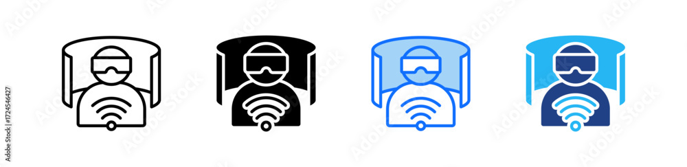 Poster virtual reality icon set multiple style collection