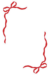 Red vintage bows frame, Hand drawn ribbons border illustration.