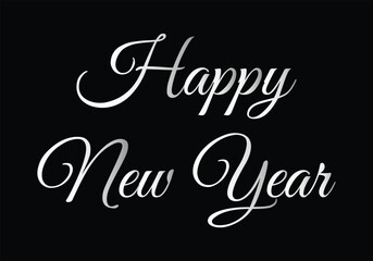Happy New Year elegant calligraphy text on black background, celebration typography template for poster, banner or greeting card.