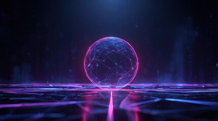 Futuristic glowing sphere network connection technology data