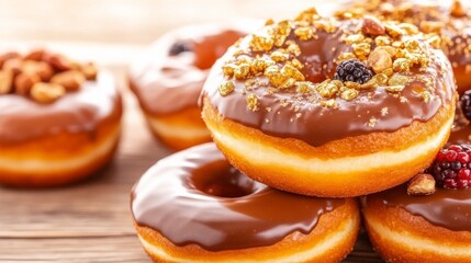 Decadent Doughnut Delight: An assortment of fresh, beautifully crafted doughnuts, each a unique masterpiece, offering a tempting array of textures and flavors.