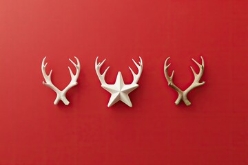 Obraz premium Three decorative antlers and a star on a red background
