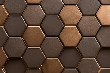 Obraz premium Abstract geometric pattern of hexagonal tiles in brown and copper tones