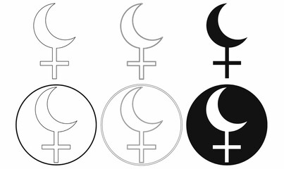 Vector icon of Lilith Moon symbol, crescent with cross below. Used in astrology for Black Moon Lilith, feminism, mysticism, spirituality, and esoteric design.